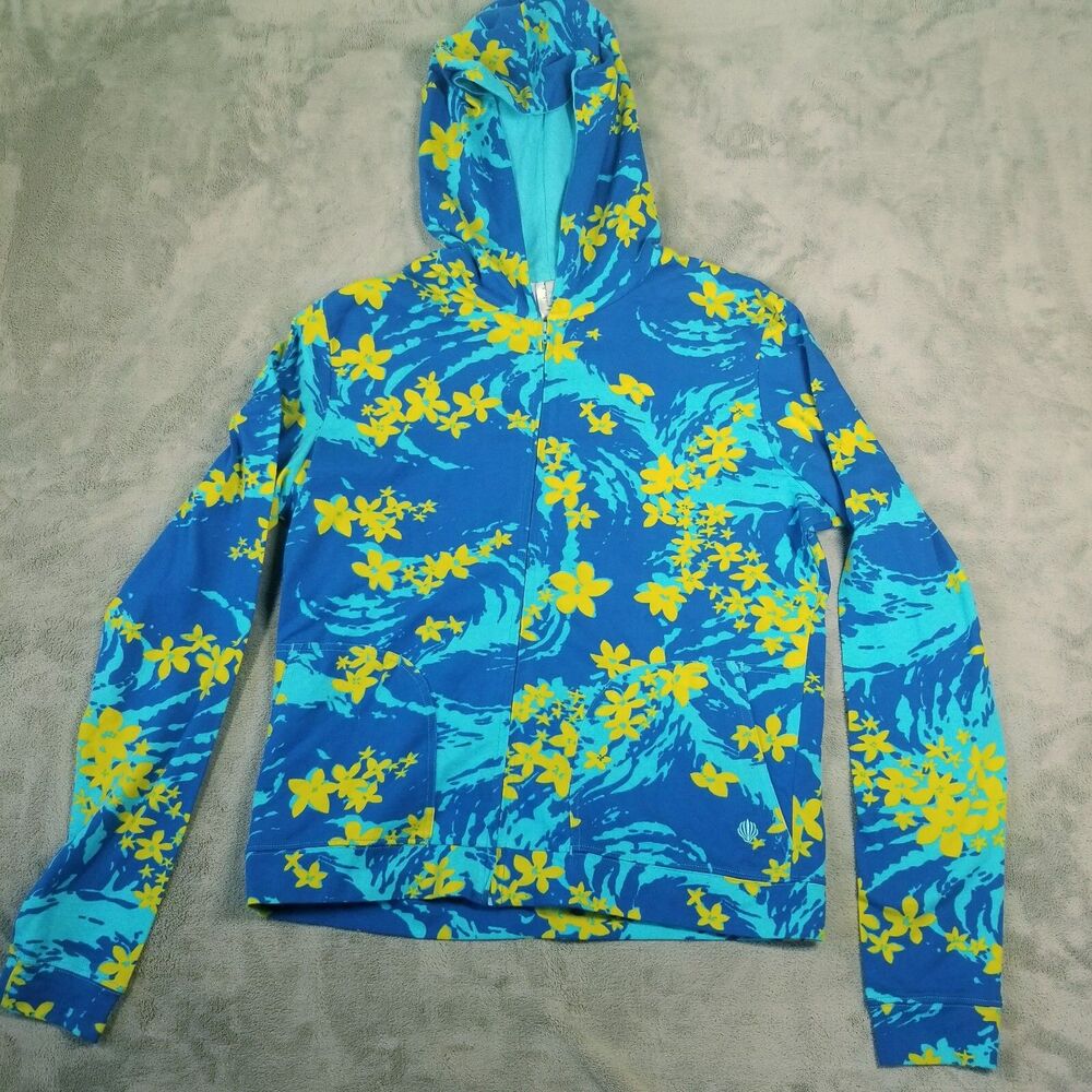 Patagonia Water Girl Hoodie Womens XL Blue Yellow Floral Long Sleeve Zip Surf